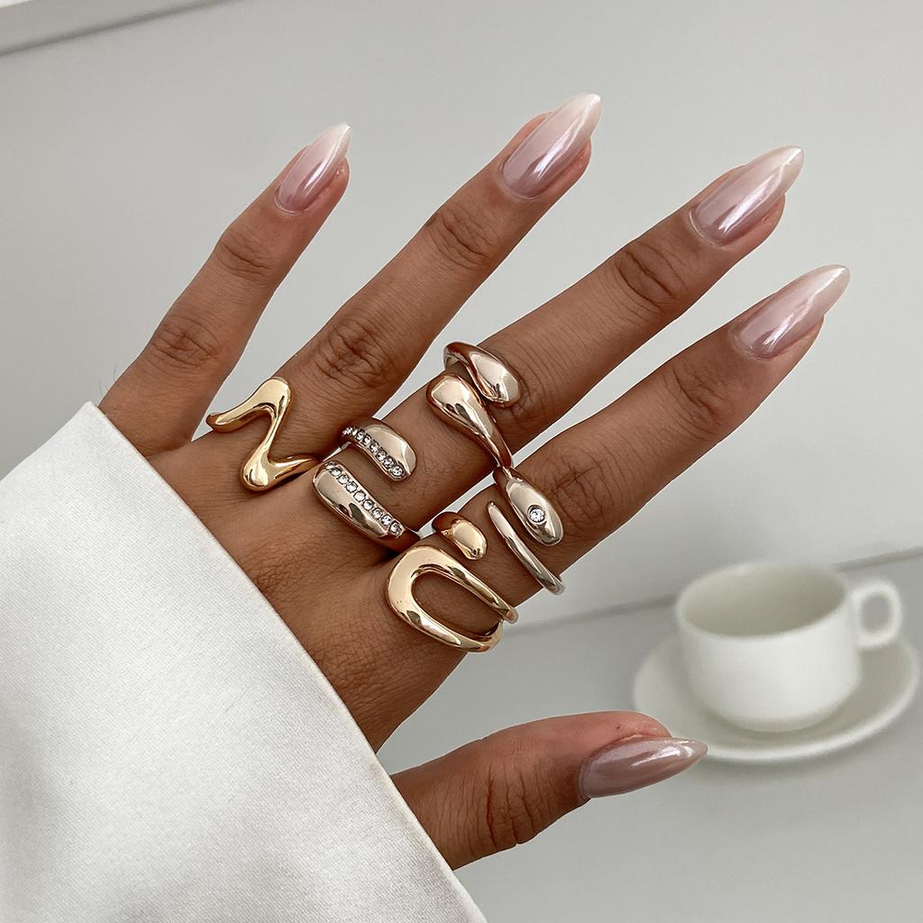 Salircon 5Pcs/Set Fashion Irregular Rhinestone Open Rings Women Vintage Statement Water Drop Knuckle Ring Couple Jewelry Gifts