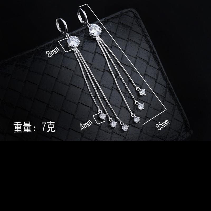 Fine Jewelry Long Tassel Chain Real  Tone Shiny Zirconia Women Drop Earrings Boucle D 'Oreille Delicate Present GiftsTrendy Chain