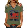 Women's Casual V Neck Short Sleeve Pullover T Shirt Top American Flag Print 250th Anniversary Graphic Tee Lightweight Comfortable