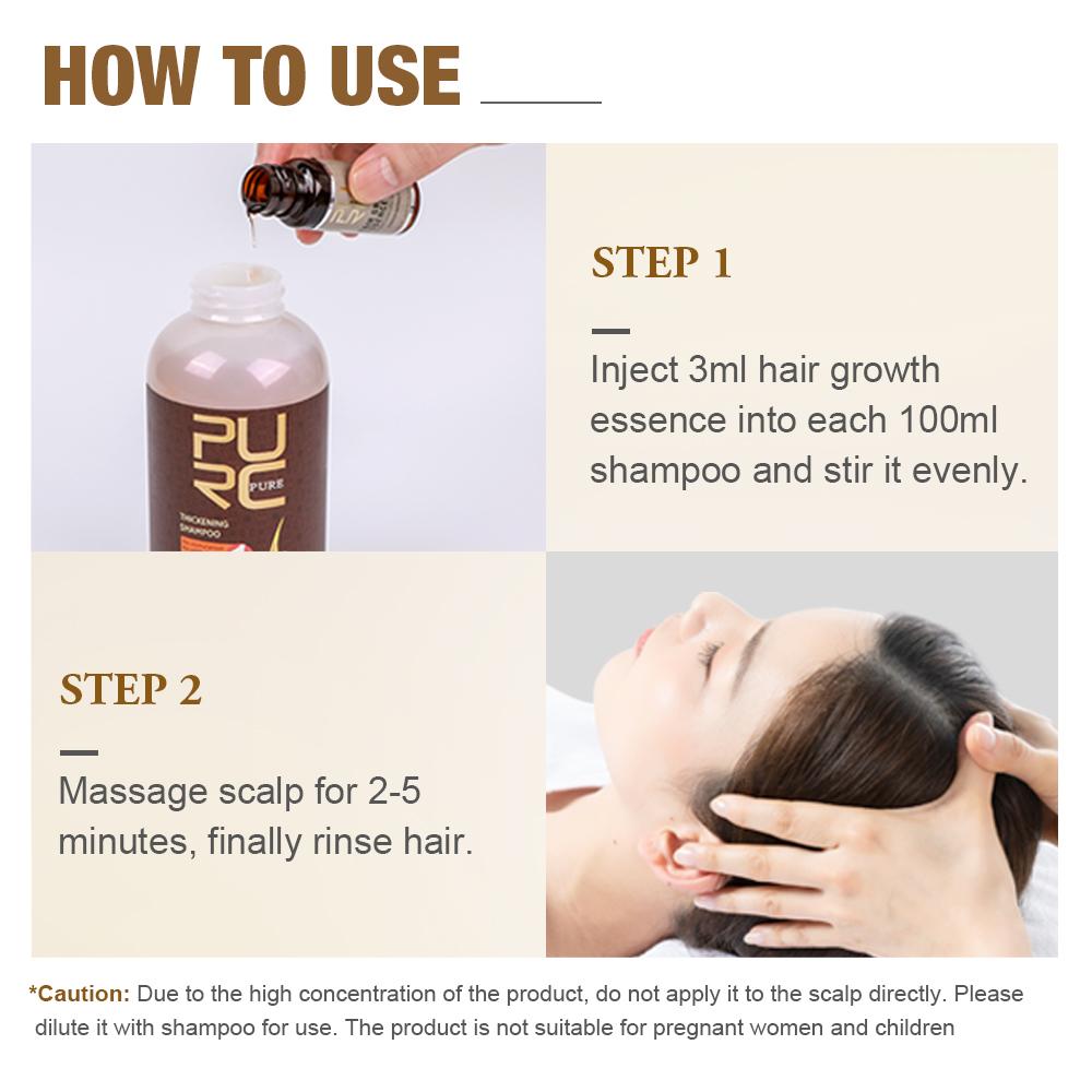 PURC Fast Growth Hair Essence Oil Prevent Hair Loss Treatment and Growth Hair Spray Thicken Hair Shampoo Set