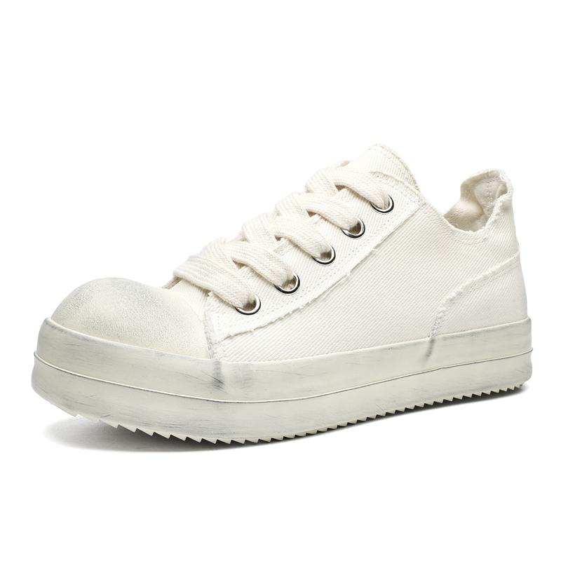2026New Men Canvas Thick Bottom Sneakers Fashion Lace Up Casual Youth Shoes Lightweight Outdoor Comfy Flat Designer Walking Shoe