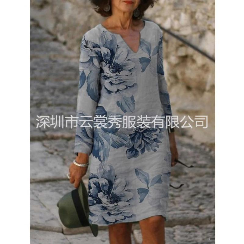 JPNTKY Fashion Autumn Winter Long Sleeve V-Neck Casual Dresses