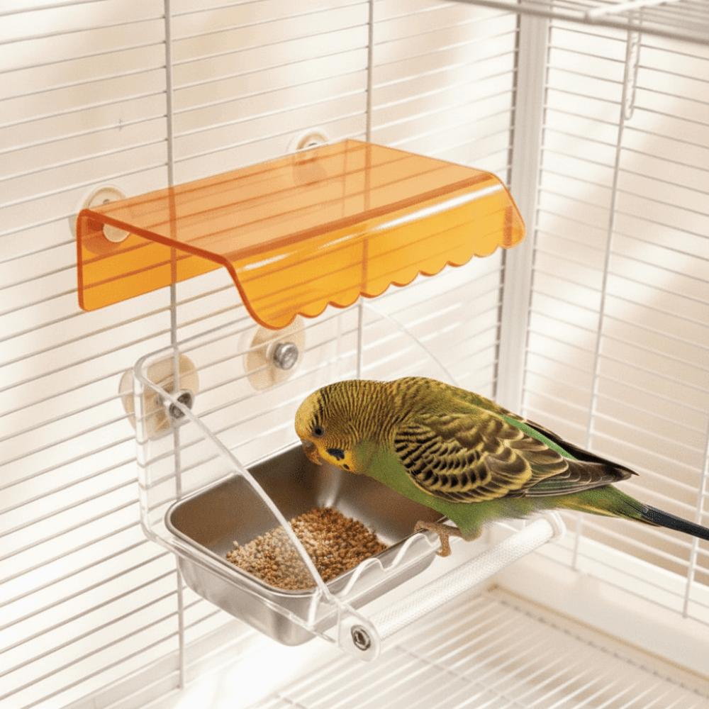 Cage Mounted Parrot Cage Feeder Roof Canopy Bird Food Container for Small Parrots