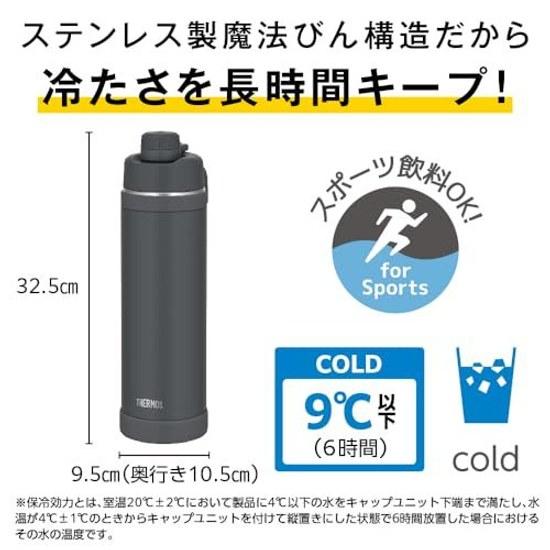Thermos Water Bottle Vacuum Insulated Sports 1.5L Matte Black Handle Dishwasher Safe Carry Loop Easy Drink Detachable Spout Clean Cold Retention Only