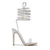 Comemore Wedding Banquet Fashion Open Toe Heels Shoes Pumps Silver Sexy Ankle Cross Strap High Heels Sandals Women Summer Party