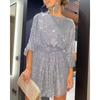 Women's Long Sleeve Mini Shining Dress Sparkling Beaded Dress Fashion Temperament Elegant Sexy Sequined Evening Dress Holiday Party Cocktail Party