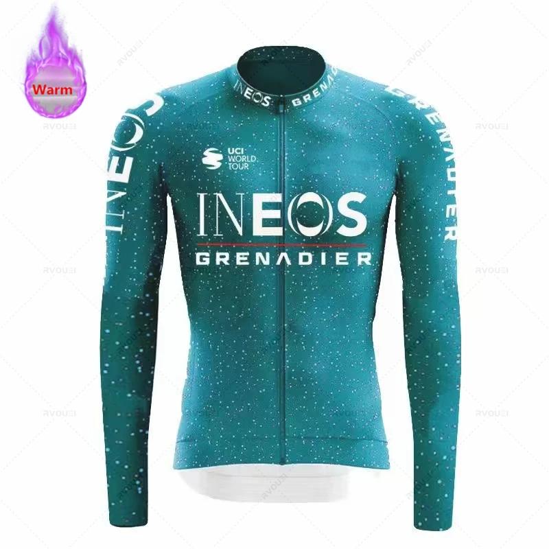 Ineos Grenadier Team Ziemas Fleece Garām Piedurkņu Riteņbraukšanas Džersija Komplekts Kalnu Velosipēda Apģērbs Valkāt Ropa Ciclismo Sacīkšu Velosipēda Uzvalks