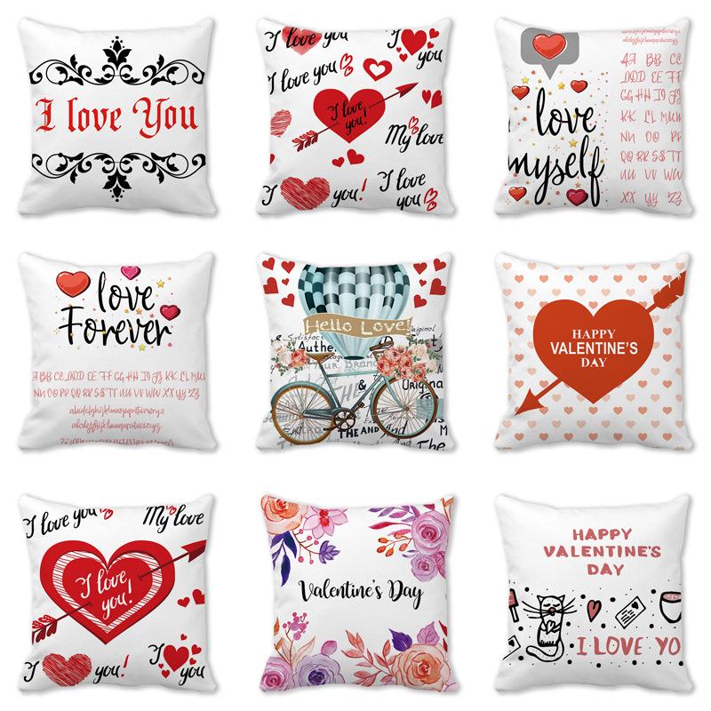 Creative Valentine's Day Happy Series Digital Printing Short Plush Pillow Covers for Car Sofa Office Cushion Cover Home Goods