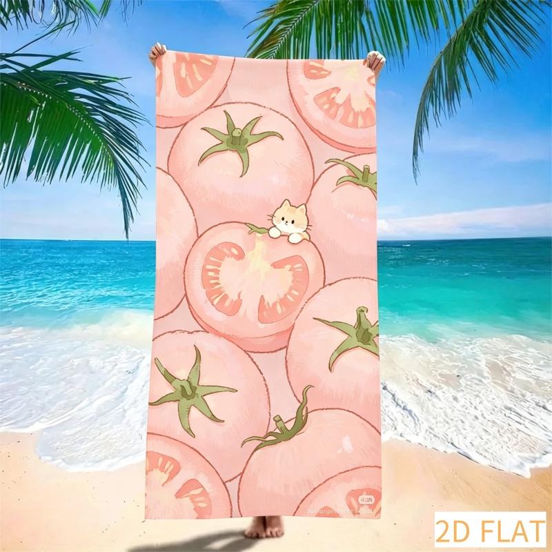 Cute Tomato Cat Beach Towel - Super Absorbent Quick Dry Microfiber With Red Tomato Pattern Soft Sand-Free Blanket For Picnic