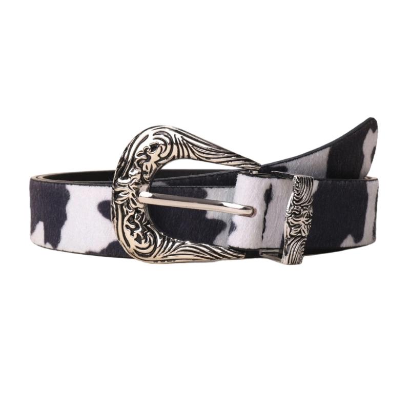Antique Cow Pattern Belt with Engraved Buckles Decoraitve Waist Belt Winter Waistband For WOmen Girl Fashion Accessories