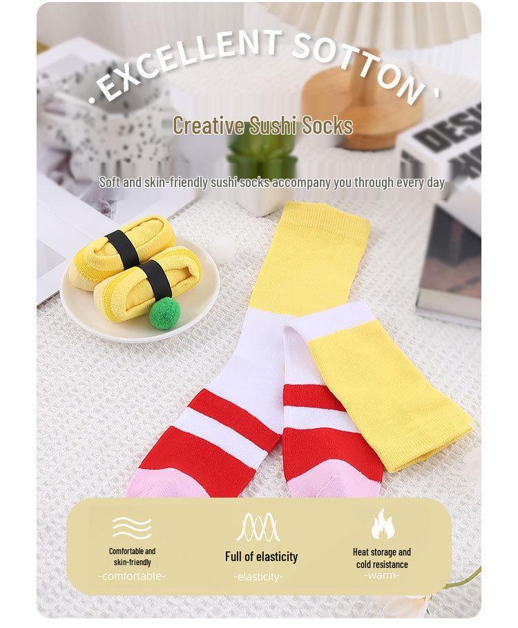Women's Odor-Resistant Salmon Sushi Socks - Thickened Cotton Over-the-Knee Socks for Autumn/Winter