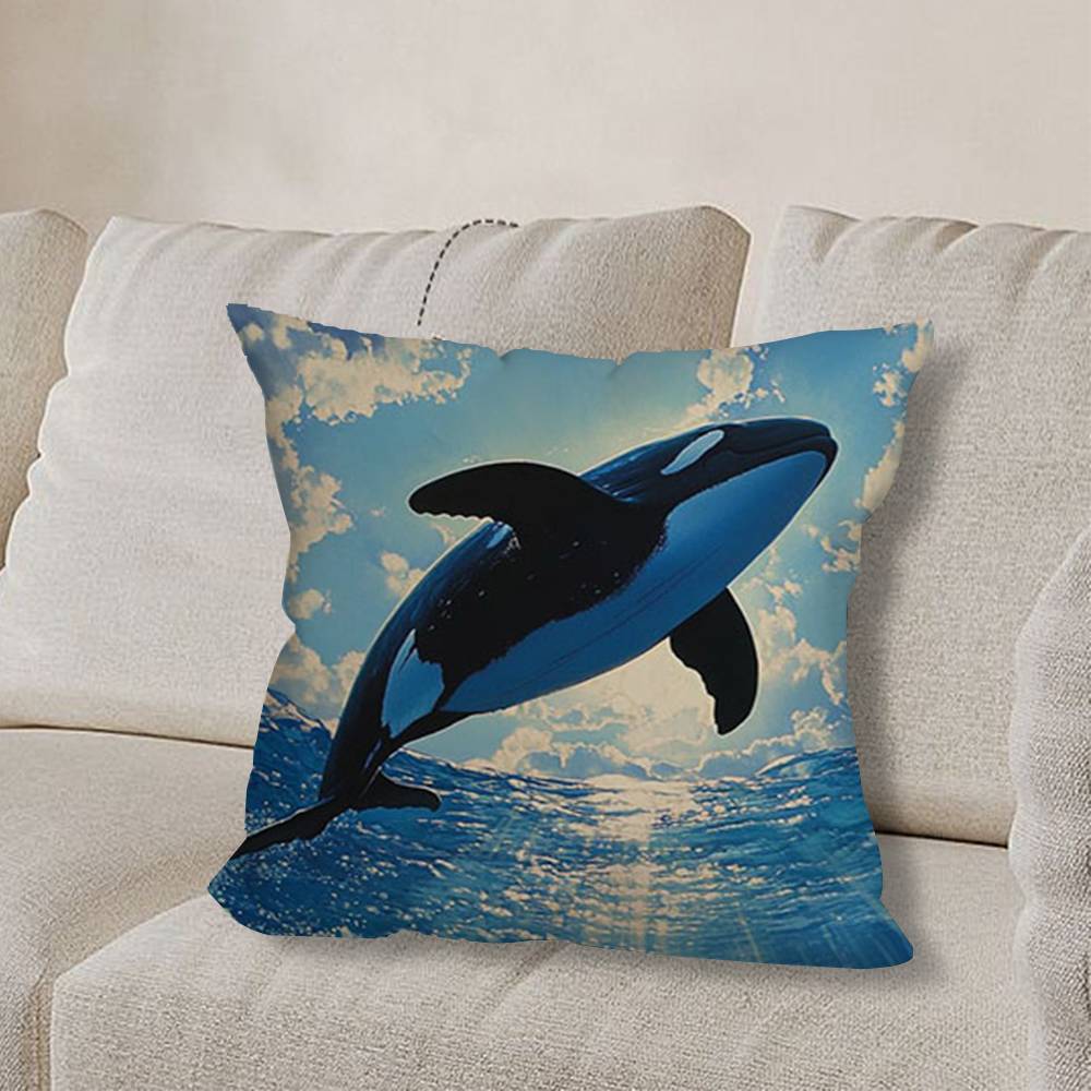 O-Orca Killer W-WhaleS  Pillow Case Sofa Living Room Bedroom Headboard Backrest Cushion Square Cushion Nap Time