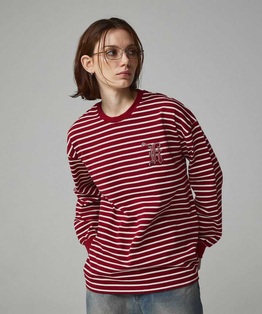 KITTY POTTERY Simple Logo Embroidered Striped T-Shirt Ivory & Black