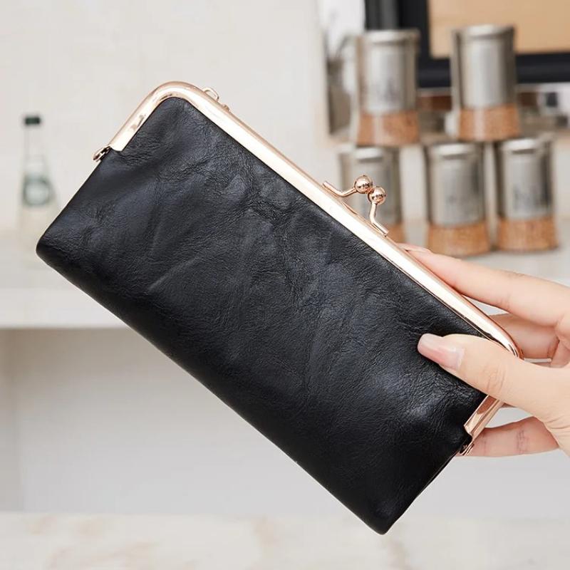 Retro Damen Geldbörse Einfarbig Multifunktionale Lange Geldbörse Vintage Clutch Münzbörse Damen Kartenhalter Reißverschluss Geldbörse