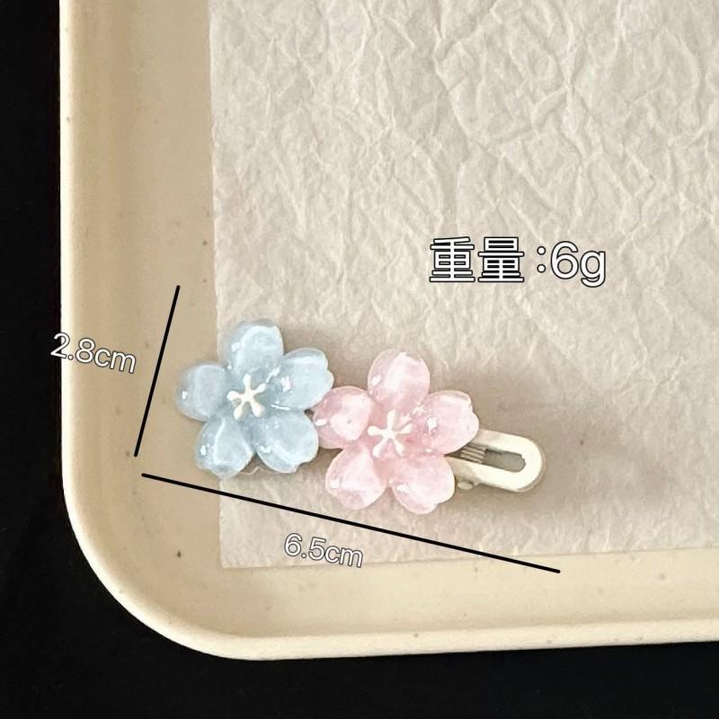 Blue Pink Cherry Blossom Hair Clip Women Sweet Ice Translucent Color Duckbill Clip Hair Accessories
