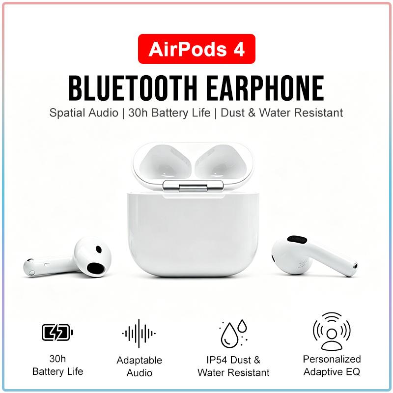 Apple AirPods 4 Bluetooth 5.3 Bezdrôtové slúchadlá Adaptívne EQ Izolácia hlasu Duálny mikrofón Dlhá doba prehrávania 30H Automatické vyskakovacie okno Športové Mini slúchadlá