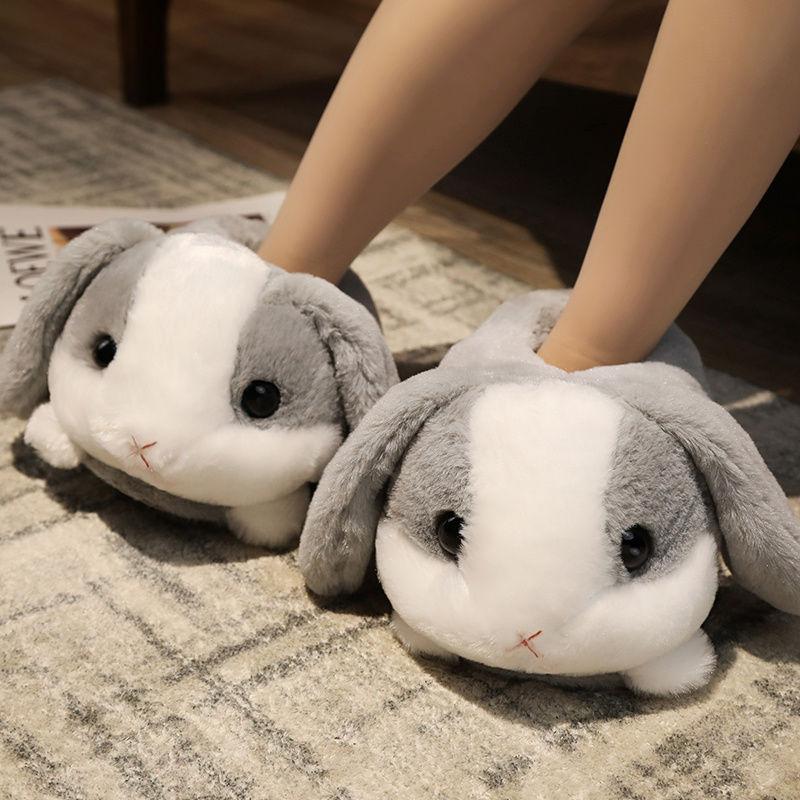 Novelty Hamster Booties Slippers Women's Warm Fuzzy Home Shoes Soft Pink Cute Rabbit Ears Cotton Slippers Fluffy Animal Slides