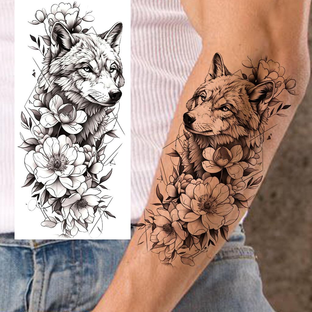 1 Sheet Chic 3D Spider Lion Fox Flowers Temporary Tattoos For Women Adults Waterproof Long Lasting Realistic Fake Tattoo Sticker