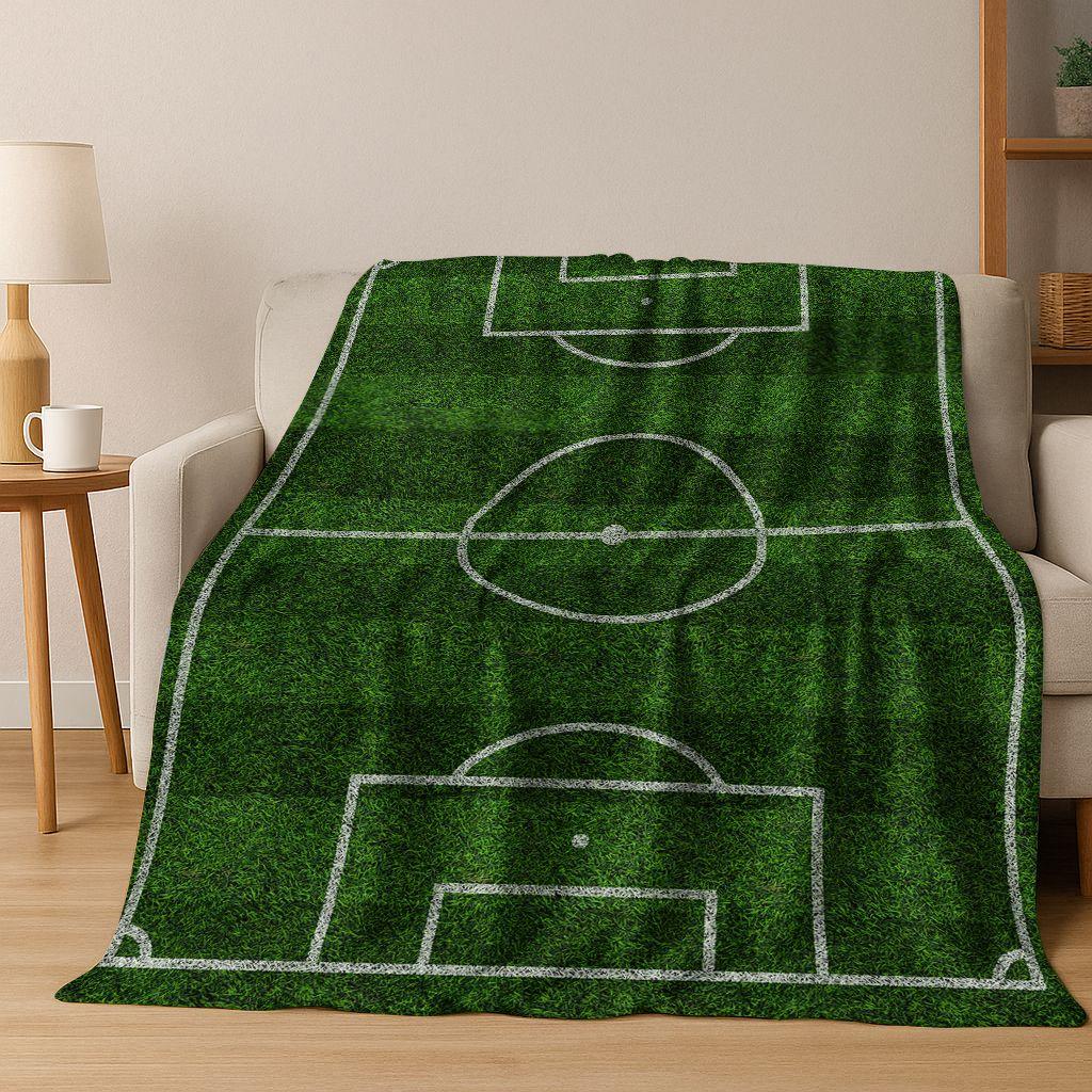 Groen Zwart Voetbalveld Stadion Kunst Flanellen Deken, Gezellige Zachte Plaid Deken voor Huis Slaapkamer Bed Bank Picknickhoes Kinderen Cadeau
