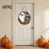 Outdoor Holiday Decoration Halloween Ghost Door Sign, Cute Hey Boo Wooden Hanging Wreath Decoration, Durable Solid Wood Sign Round Rustic Farmhouse