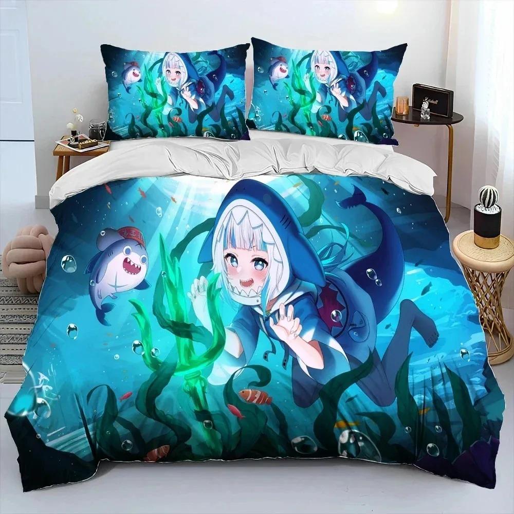 Cute Gawr Gura Hololive Anime Shark Bedding Set Duvet Cover Bed Set Quilt Cover Pillowcase Comforter king Queen Size Boys Adult