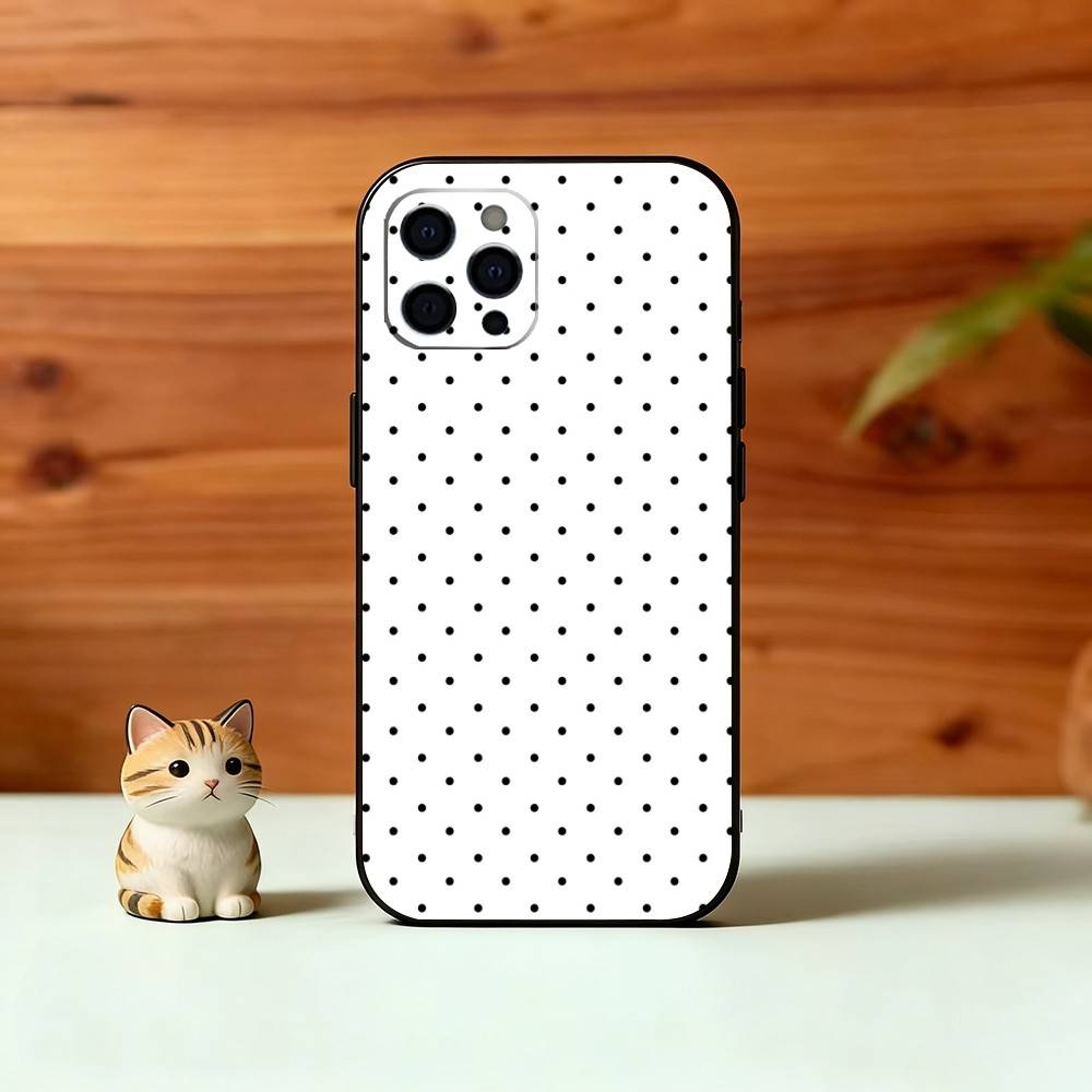 Classic Polka Dot Phone Case For iPhone 17,16,15,14,13,12,11 Plus,Pro Max,XS,Soft Silicone Black Cover