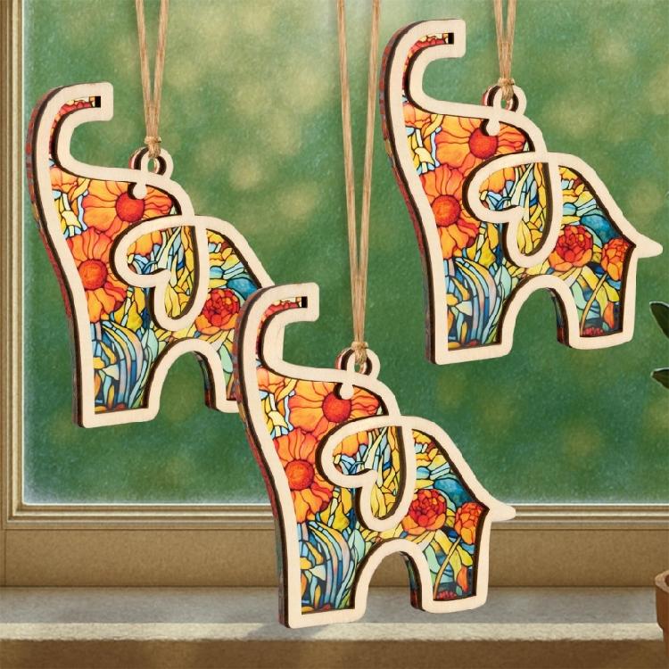 Friendhip Elephant Ornament Pack Of 2 Wooden Home Decors Gift Natural Wood Symbolic Meaningful Art For Friend