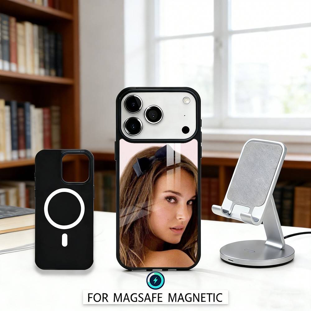 Elegante Natalie Portman Telefoonhoesje Voor iPhone17,16,15,14,13,12,Pro,Max,Magnetisch Voor Magsafe Draadloos Opladen