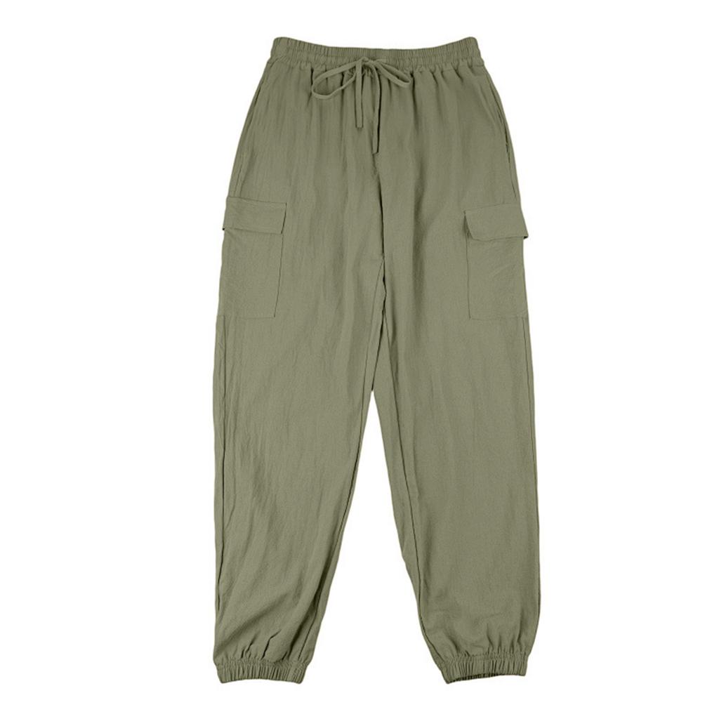 Men's Summer Straight Leg Linen Casual Pants Multi Pocket Cargo Trousers Loose Breathable Beach Pants Vacation Wide Leg Pants