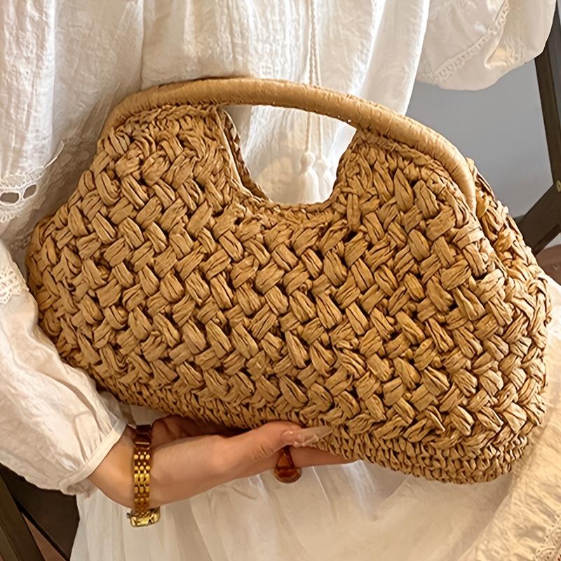 Special Mini New Solid Color Vintage Style Fashion Faux Straw Woven Women's Small Handbag, Pastoral Style Versatile Clutch