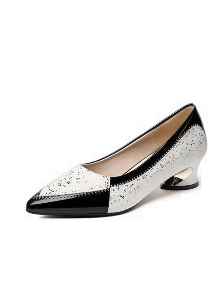 Sapatos Femininas Women Fashion Black & White Spring Slip On Square Heel Shoes Lady Casual Plus Size Comfort Summer Pumps Ba86