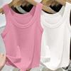 Geripptes Camisole-Oberteil aus Eisseide für Damen mit U-Ausschnitt und Spaghettiträgern für Frühling und Sommer
