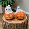 Vintage Halloween Pumpkin Figurine Ornaments,Resin Decor with Cute Ghosts On Pumpkins,Spooky Home Decor for Indoor Outdoor Use