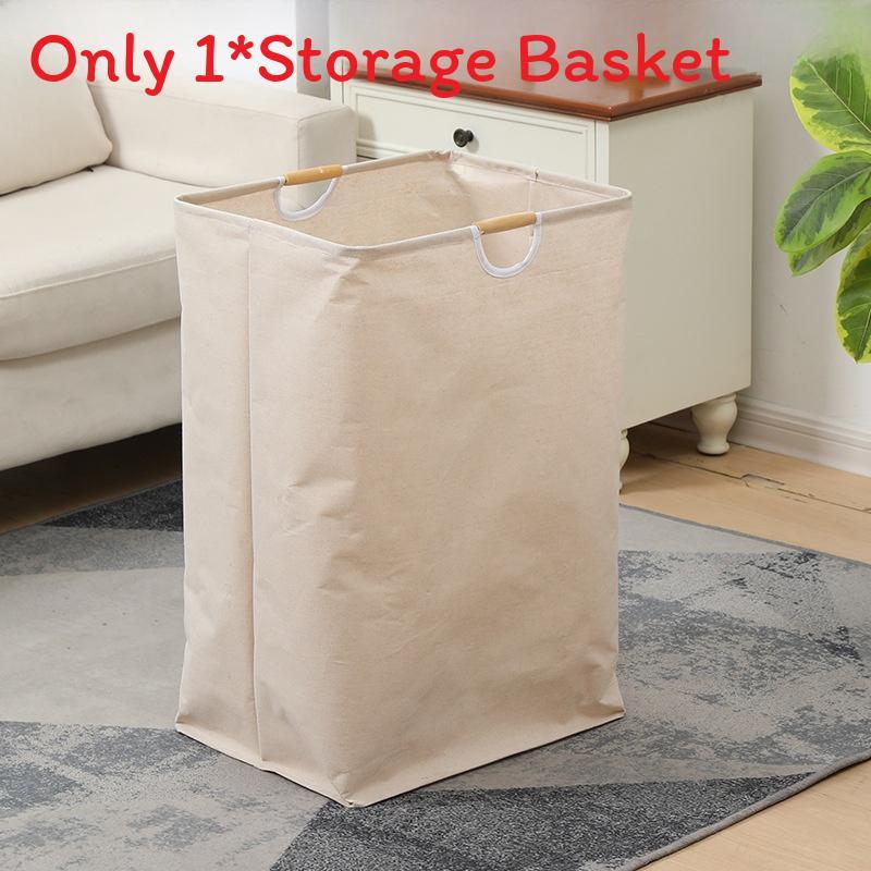 Cotton Linen Collapsible Laundry Basket With Wooden Handles For Home Organization And Storage