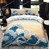 Japanese-Style Duvet Cover Set King Queen Full Size Ukiyo-e Theme Wave Pattern Polyester Bedding Set Fuji Mountain Exotic Style