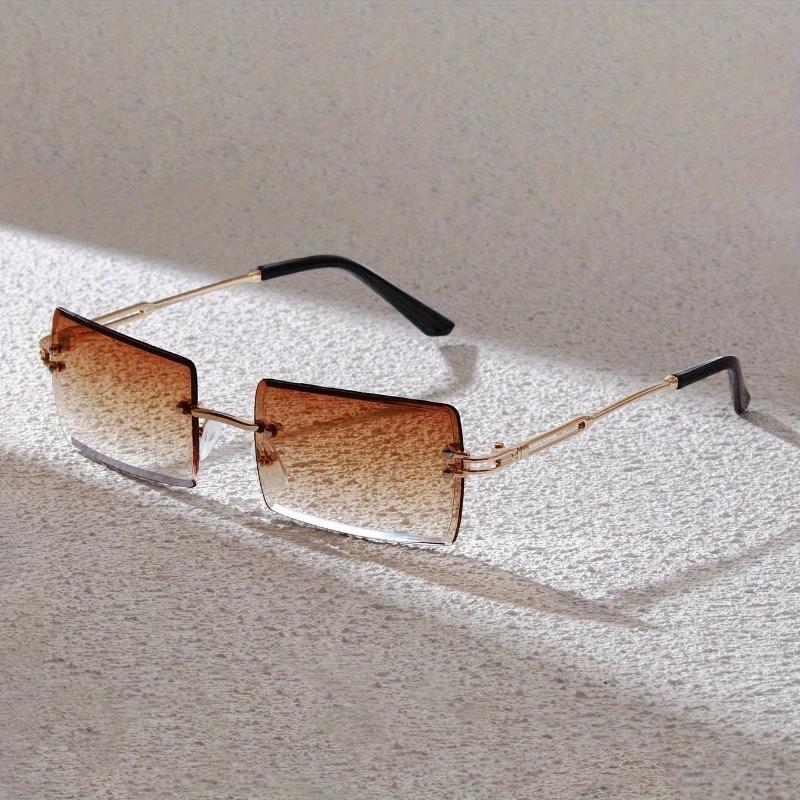1 3 Piece Set Fashionable Square Frameless Rectangular Metal Glasses Unisex Stylish Eyewear for Men Women