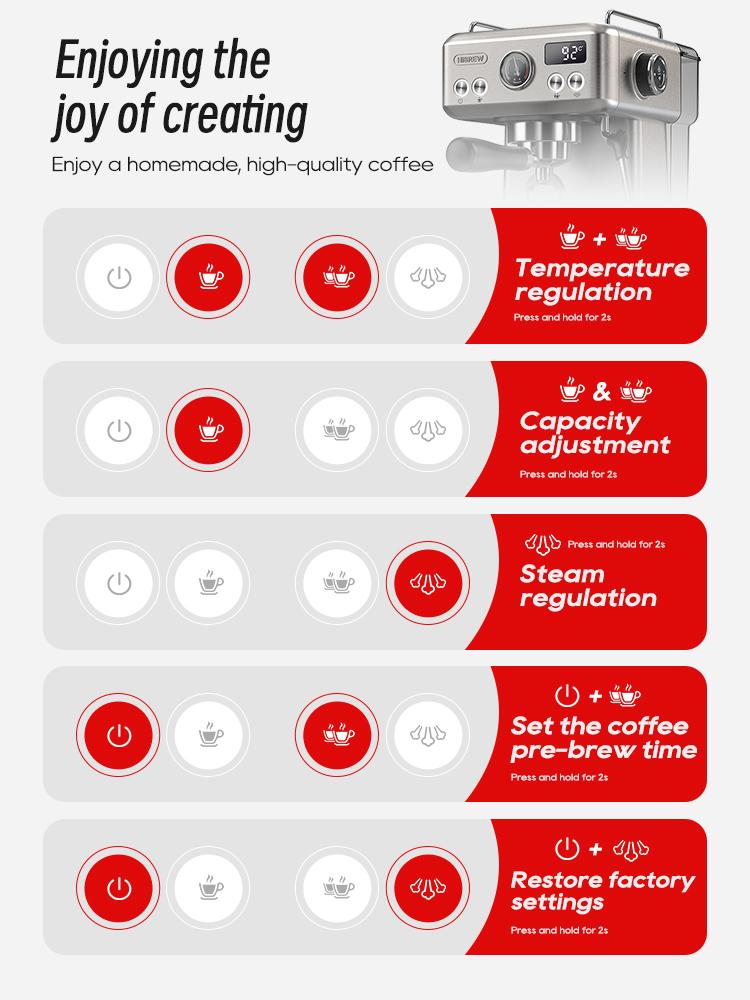 HiBREW H10A Halbautomatische Espressokaffeemaschine, 20 Bar, Kalt-/Heißkaffeemaschine, Temperatur Einstellbar, Milchaufschäumer