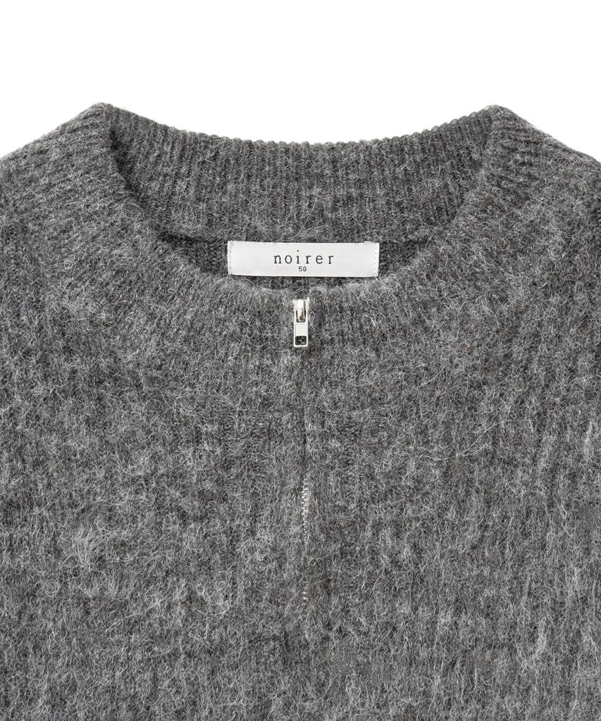 NOIRER Alpaca Boucle Ribbed Zip-Up (Grey)