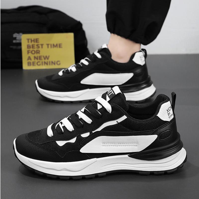 Men Sneakers 2024 New Breathable Mesh White Shoes Sports Shoes Thick Sole Lace-up Anti-slip Wear-resistant Korean Running Shoes