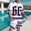 2025 Summer Sports Set 2-piece Men's 3D Color blocked Printed Short sleeved T-shirt Shorts Jogging Set Outdoor Street Men's Ligh