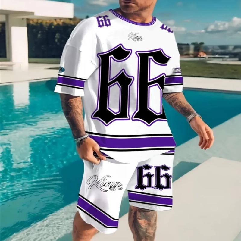 2025 Summer Sports Set 2-piece Men's 3D Color blocked Printed Short sleeved T-shirt Shorts Jogging Set Outdoor Street Men's Ligh