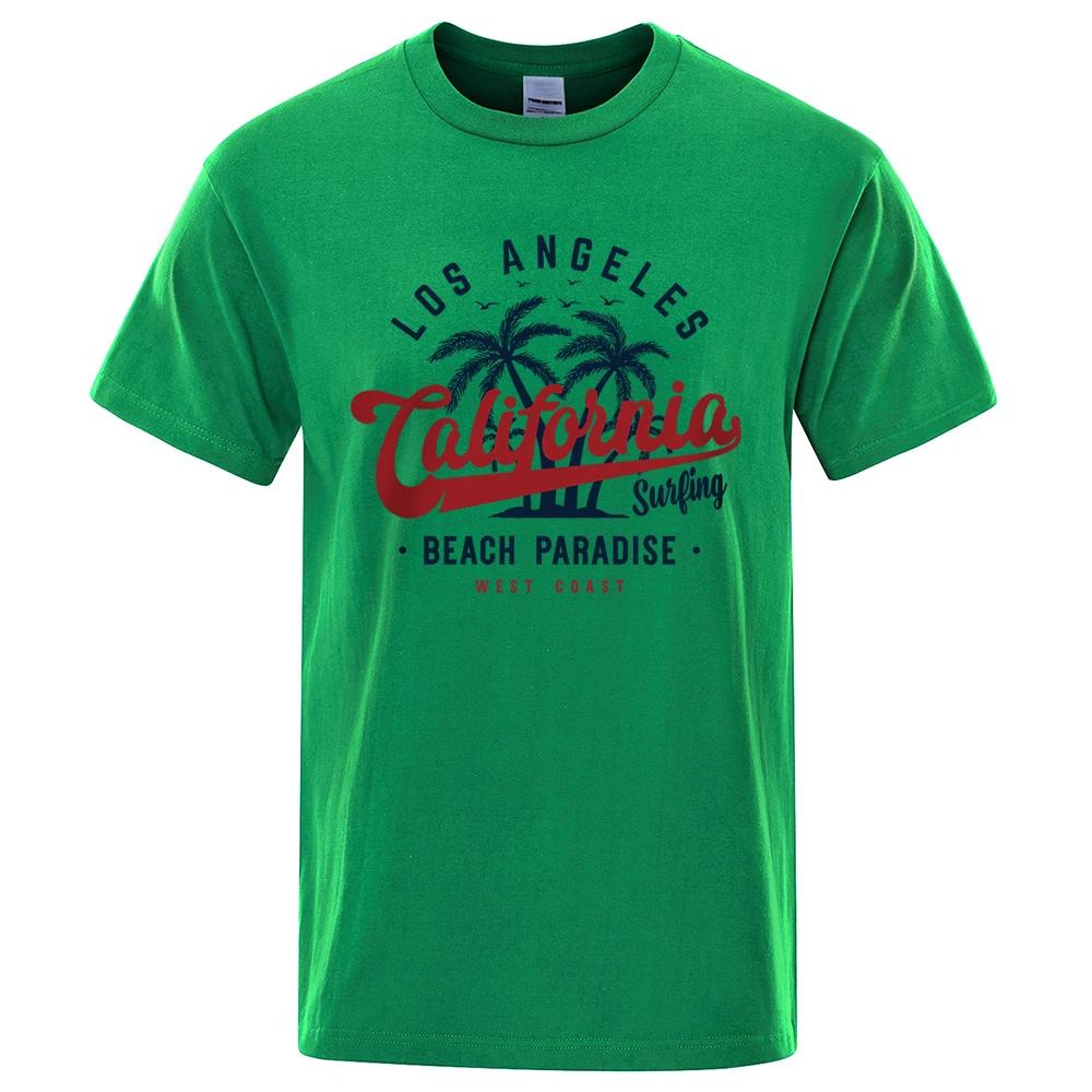 Los Angeles California Beach Paradise Men Tops Fashion Crewneck T Shirt Cotton Summer T-Shirt Breathable Oversize Clothes