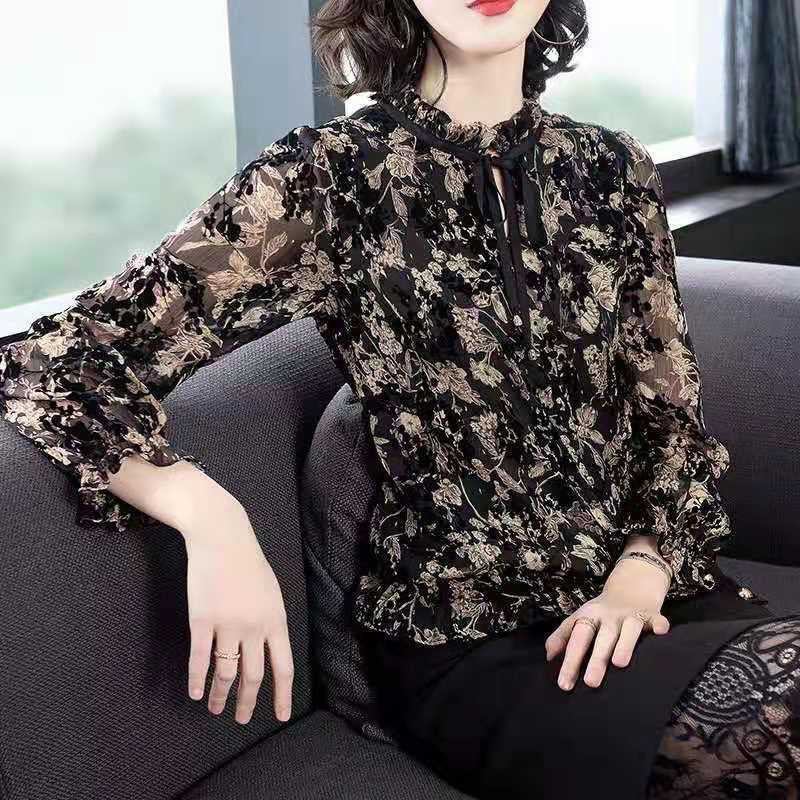 Camicia casual in chiffon da donna T-shirt ampia con stampa floreale