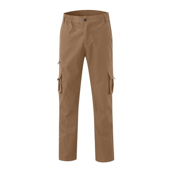 Men Pants Elastic Waist Loose Solid Color Multi Pockets Loose Pure Color Plus Size Breathable Straight Soft Daily Wear Outdoor Long Cargo Trousers