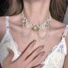 Shiny Lace Pearl Choker Exquisite Lolita Choker Necklace Fashion Rhinestone Tassel Necklace Women