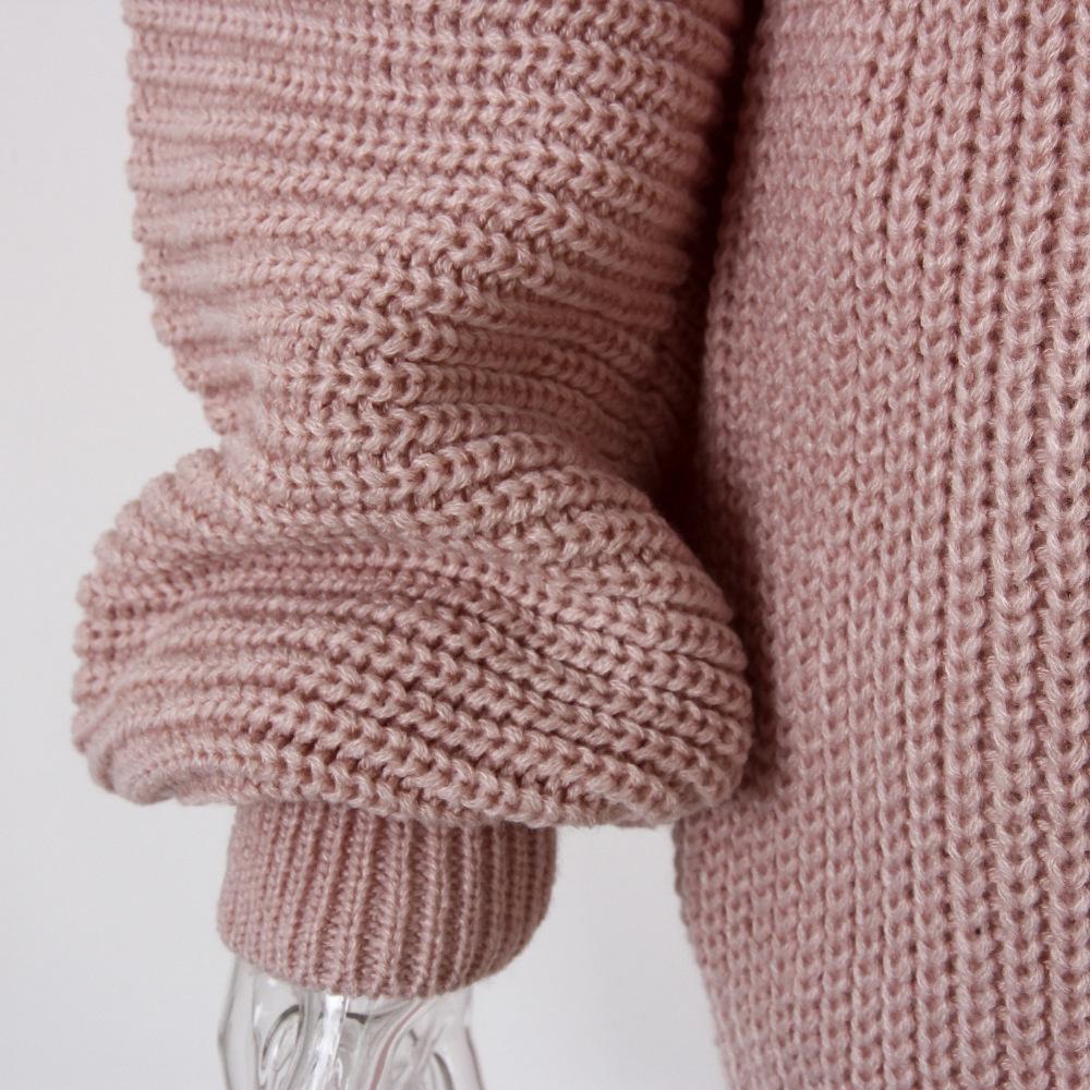 Women's Autumn and Winter Long Sleeve One-Line Neck Casual Loose Knit Sweater Dresses