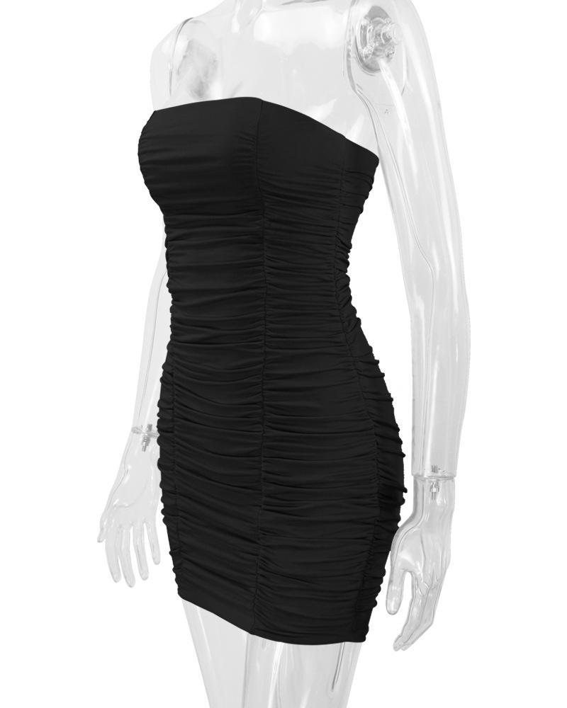 2025 Summer Sexy Strapless Pleated Bodycon Dress for Women - European and American Style