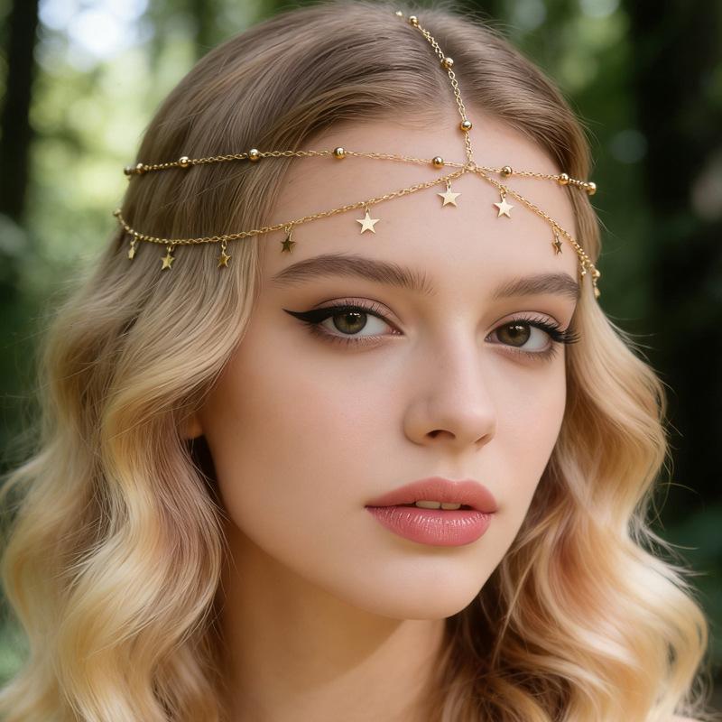 Catena per Capelli con Frange e Ciondolo di Cristallo per Sposa da Donna, Sottile Catena Geometrica Multistrato in Metallo, Gioielli da Matrimonio