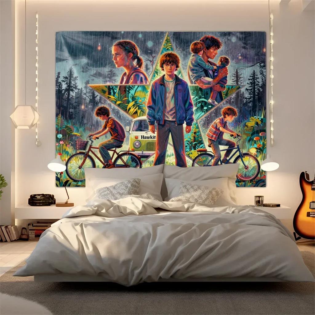 Stranger Things Sci-Fi Horror Retro 80s Design Tapestry Wall Hanging Banner Background Backdrops Living Room Bedroom Party Decor