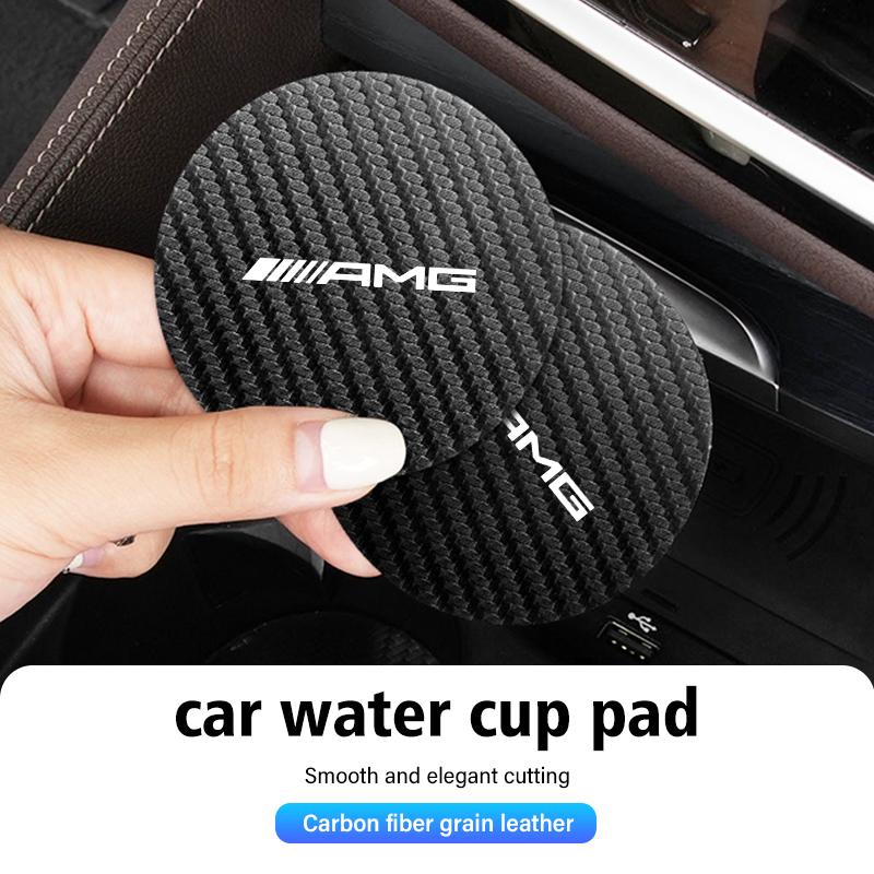 2Pcs Car Coasters Water Cup Holder Non-Slip Mat Accessories For Mercedes Benz AMG C180 C300 W124 W176 W177 C200 C260 GLC CLE CLA BC2